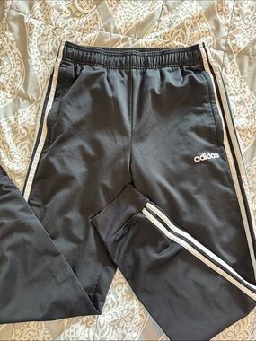 adidas Black Kids Joggers with White Side Stripes